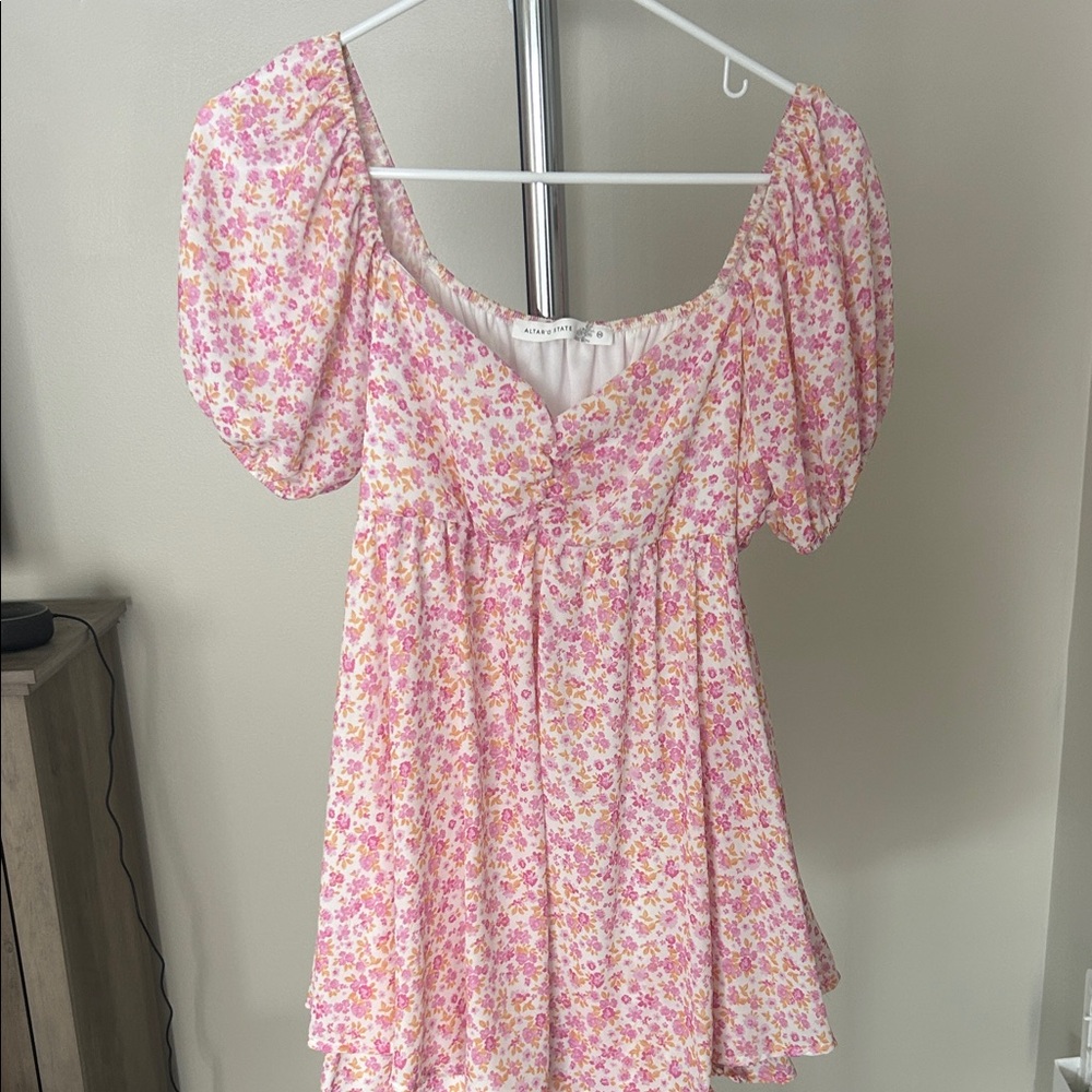 Altar'd State Pink and Yellow Floral Dress